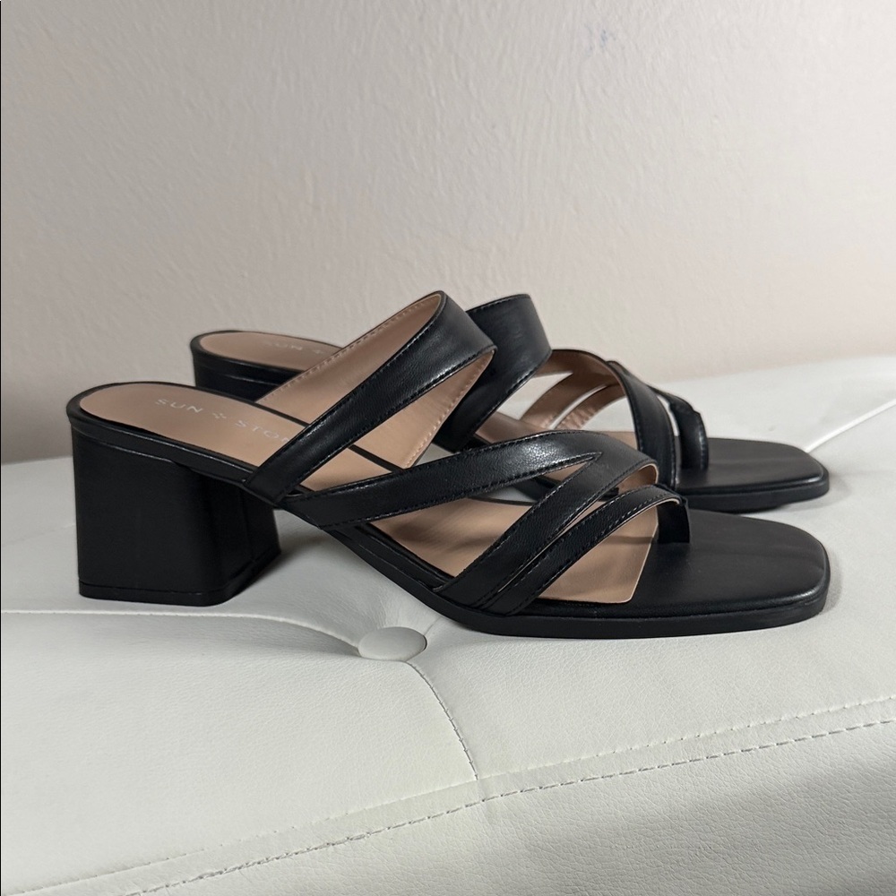 Sun + Stone Black Multi-Strap Mules
